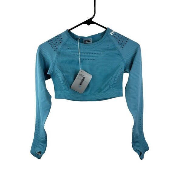 NWT Gymshark Flawless Knit Long Sleeve Crop Top Sea Blue Size  Small - Picture 1 of 16